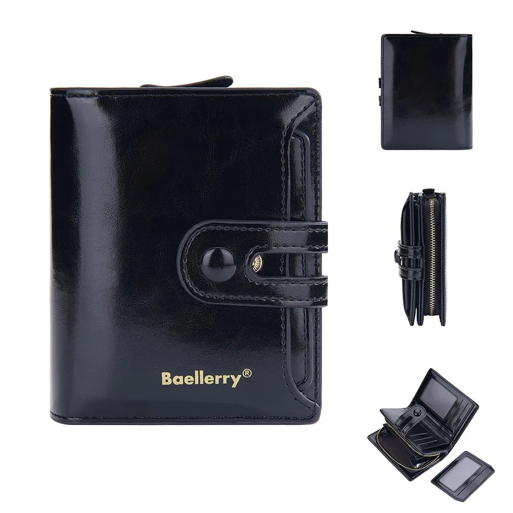 Compact Women's Wallet in Synthetic Leather with Secure Zip and Buckle