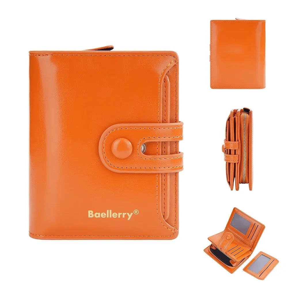 Compact Women's Wallet in Synthetic Leather with Secure Zip and Buckle