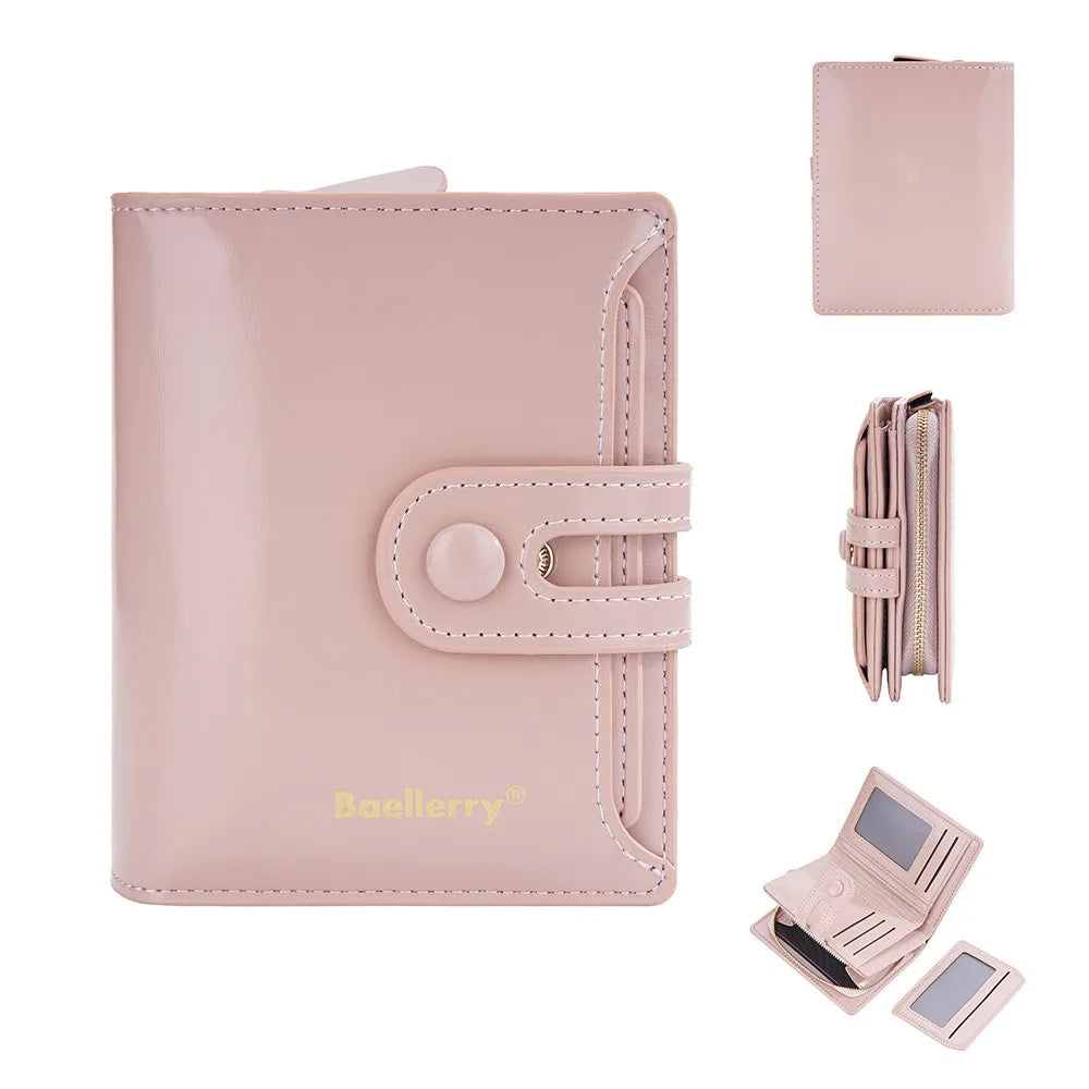 Compact Women's Wallet in Synthetic Leather with Secure Zip and Buckle