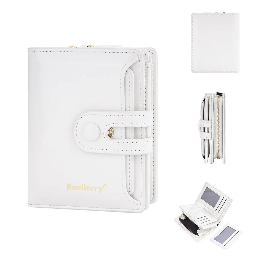 Compact Women's Wallet in Synthetic Leather with Secure Zip and Buckle
