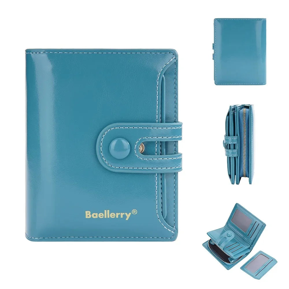 Compact Women's Wallet in Synthetic Leather with Secure Zip and Buckle