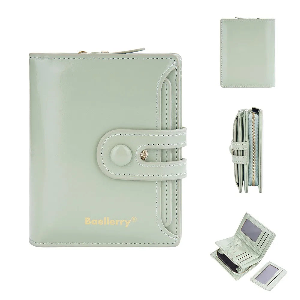 Compact Women's Wallet in Synthetic Leather with Secure Zip and Buckle