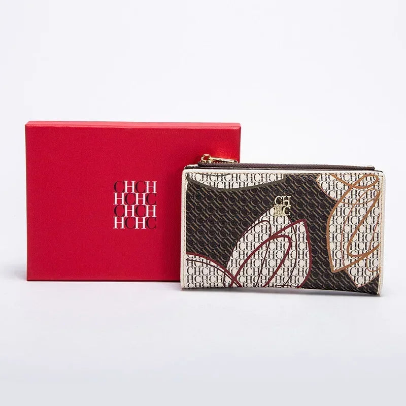 Compact Women's Wallet in Printed PU Leather with Trendy Zipper Closure