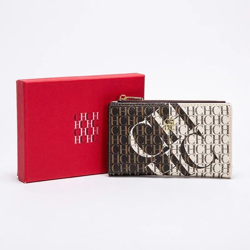 Compact Women's Wallet in Printed PU Leather with Trendy Zipper Closure
