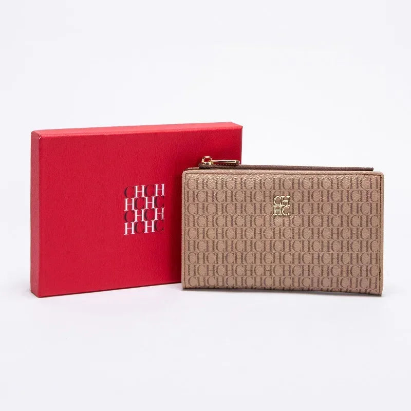 Compact Women's Wallet in Printed PU Leather with Trendy Zipper Closure
