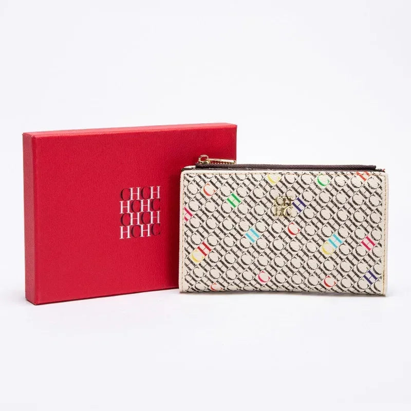 Compact Women's Wallet in Printed PU Leather with Trendy Zipper Closure