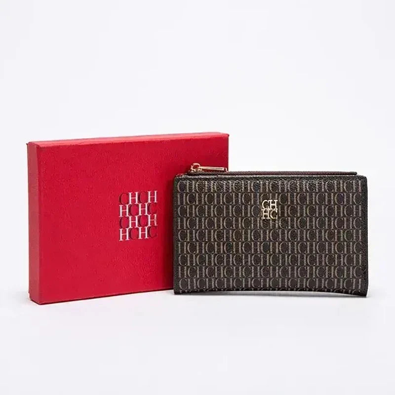 Compact Women's Wallet in Printed PU Leather with Trendy Zipper Closure