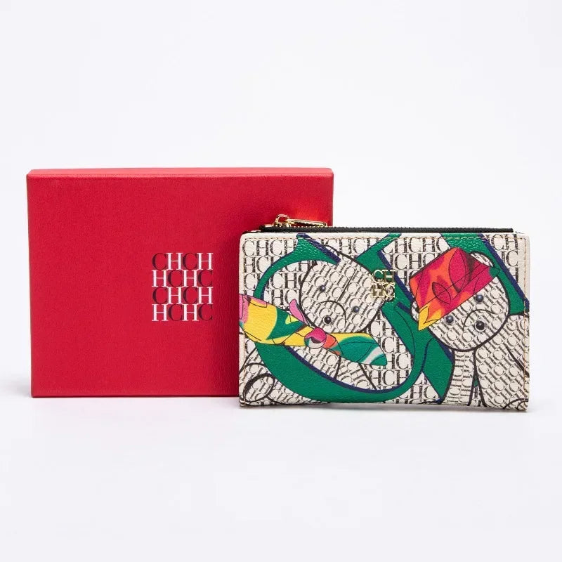 Compact Women's Wallet in Printed PU Leather with Trendy Zipper Closure
