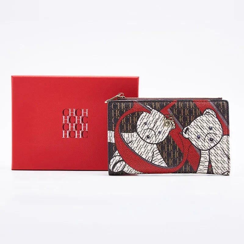 Compact Women's Wallet in Printed PU Leather with Trendy Zipper Closure