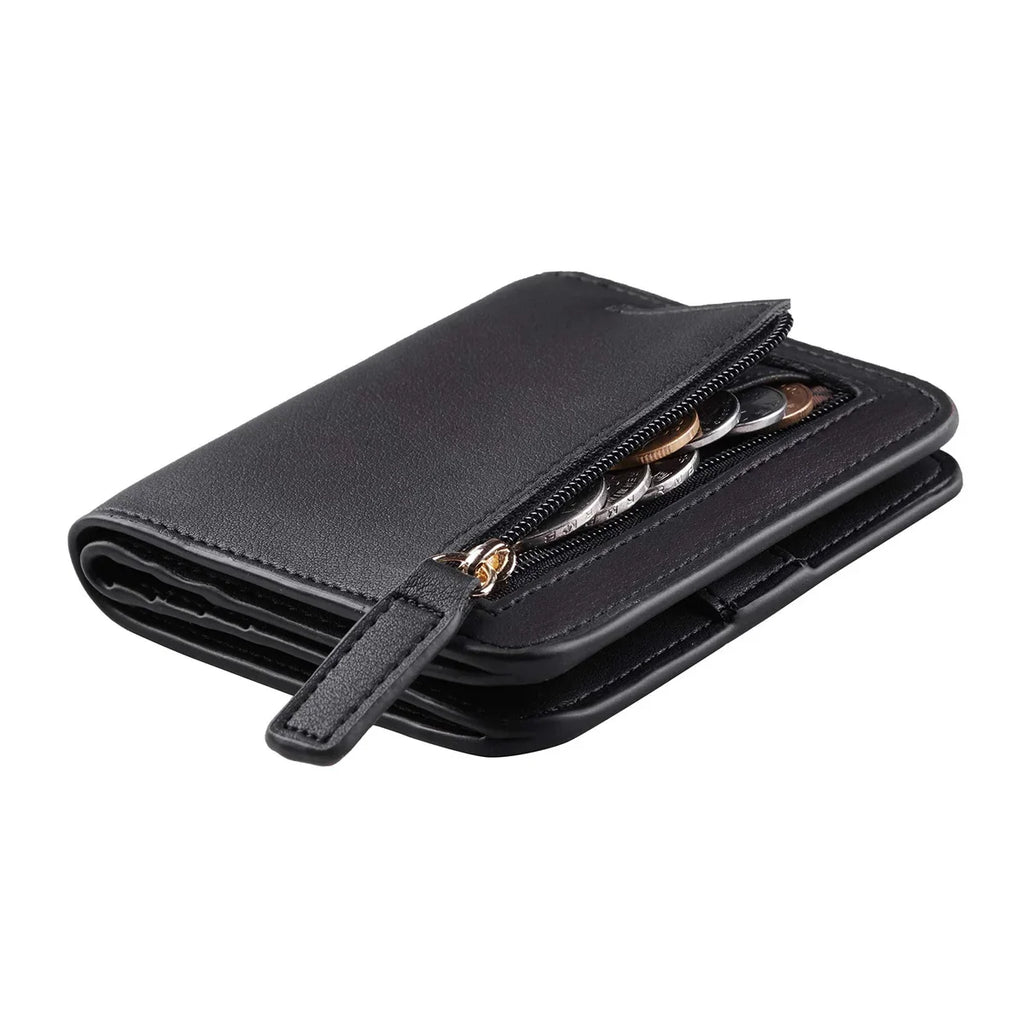 Compact Women's PU Leather RFID Wallet with Snap Closure and Secure Card Holder