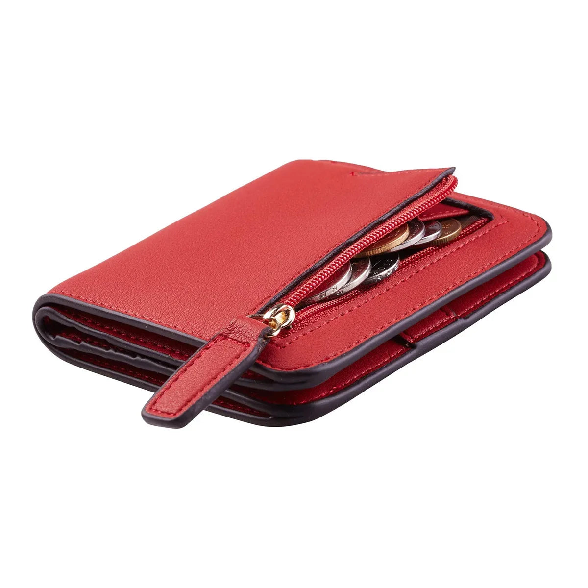 Compact Women's PU Leather RFID Wallet with Snap Closure and Secure Card Holder