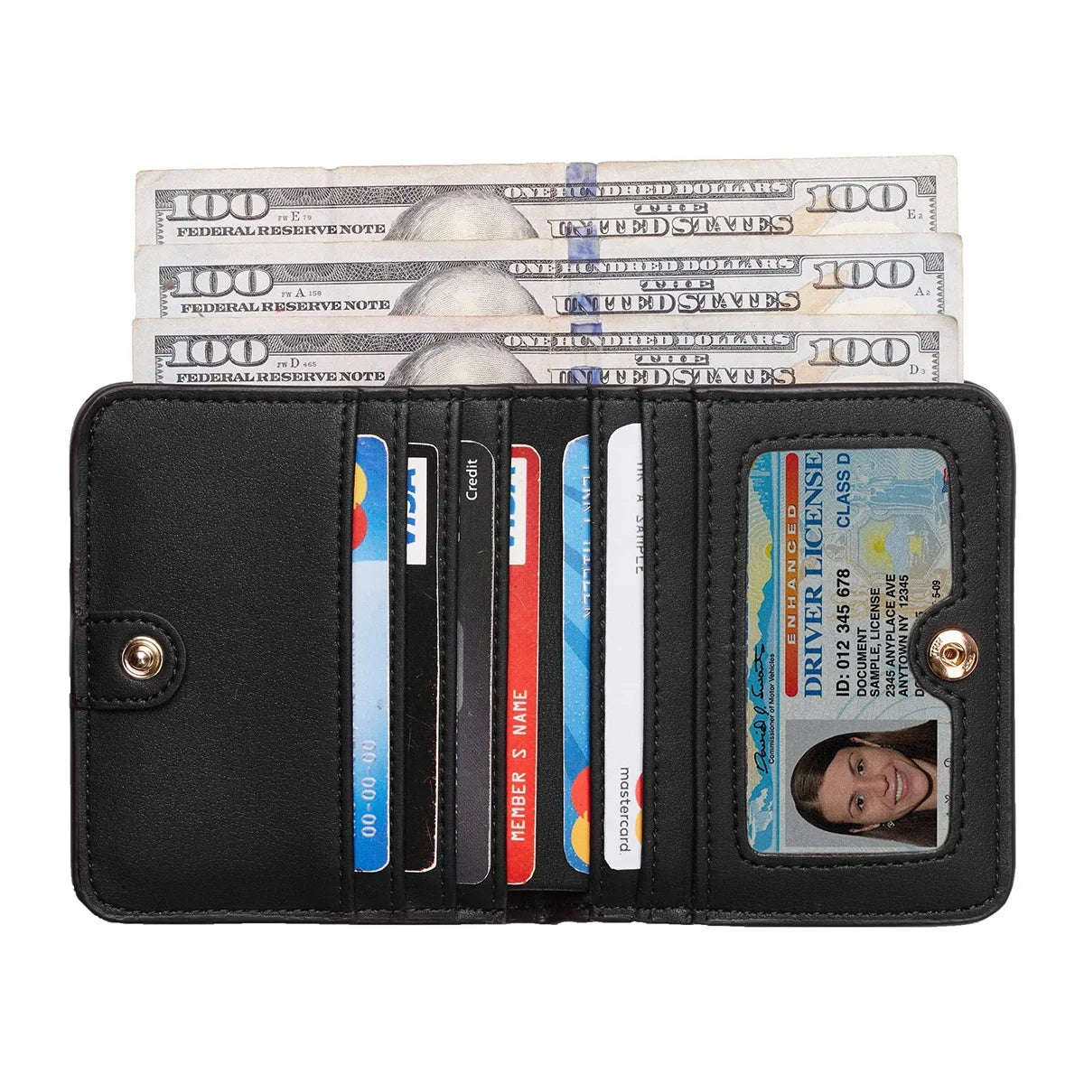 Compact Women's PU Leather RFID Wallet with Snap Closure and Secure Card Holder