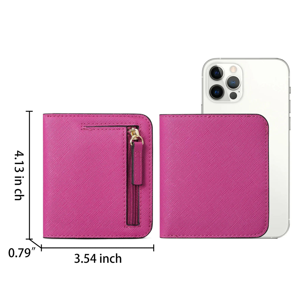 Compact Women's PU Leather RFID Wallet with Snap Closure and Secure Card Holder