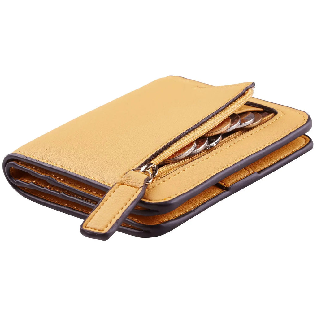 Compact Women's PU Leather RFID Wallet with Snap Closure and Secure Card Holder