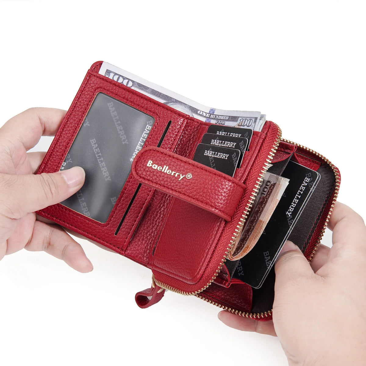 Compact Zip Wallet for Women in PU Leather with RFID, Card Holder, and Coin Pocket