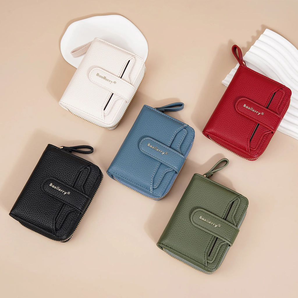 Compact Zip Wallet for Women in PU Leather with RFID, Card Holder, and Coin Pocket