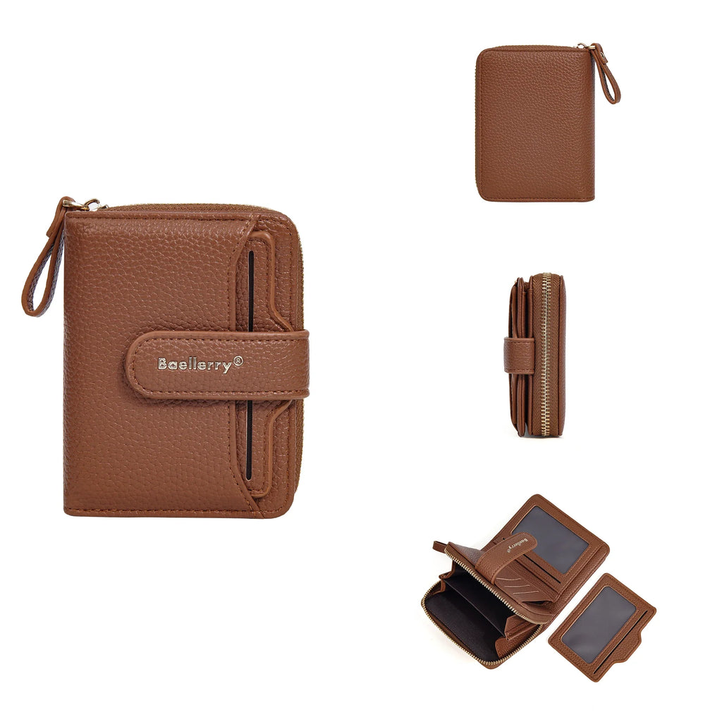 Compact Zip Wallet for Women in PU Leather with RFID, Card Holder, and Coin Pocket