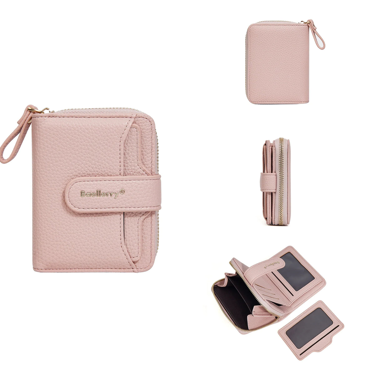 Compact Zip Wallet for Women in PU Leather with RFID, Card Holder, and Coin Pocket
