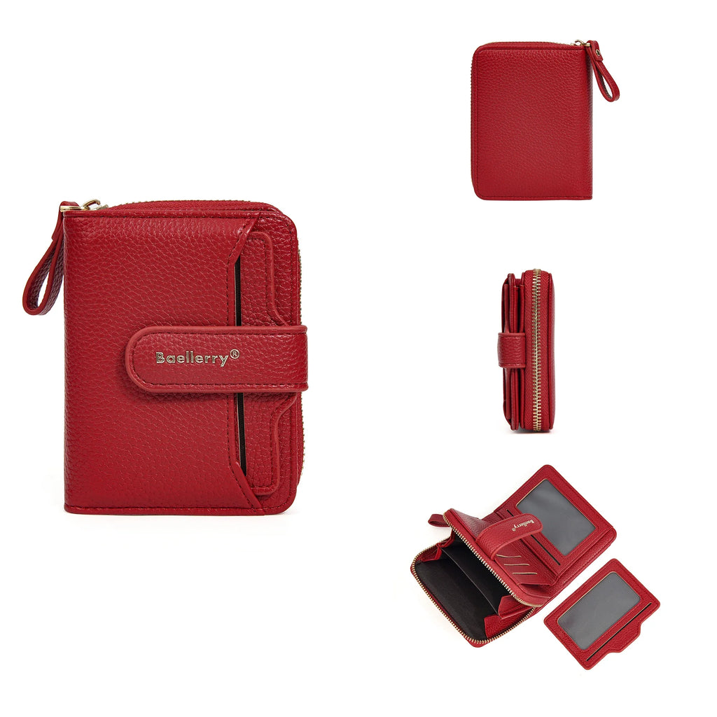 Compact Zip Wallet for Women in PU Leather with RFID, Card Holder, and Coin Pocket