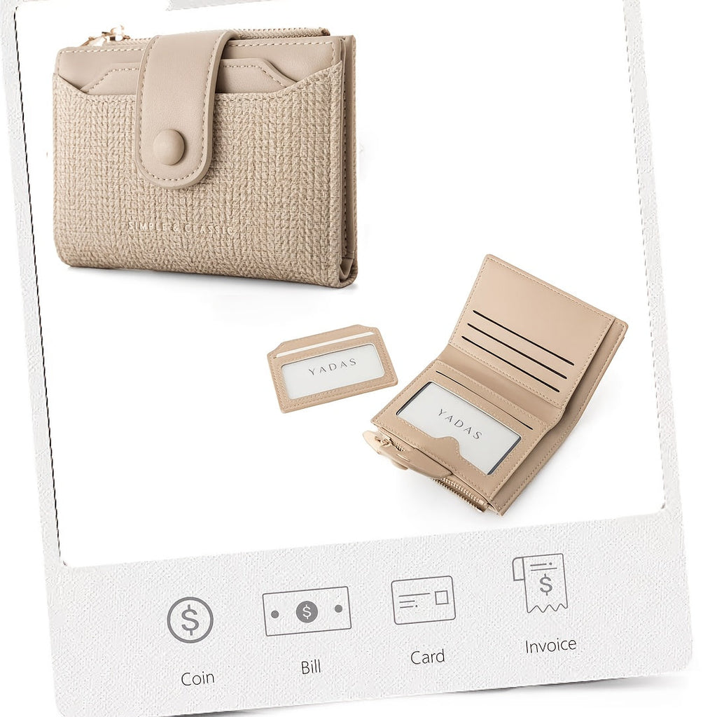 Compact Women's Wallet with Woven Texture, 12.5 cm Closed