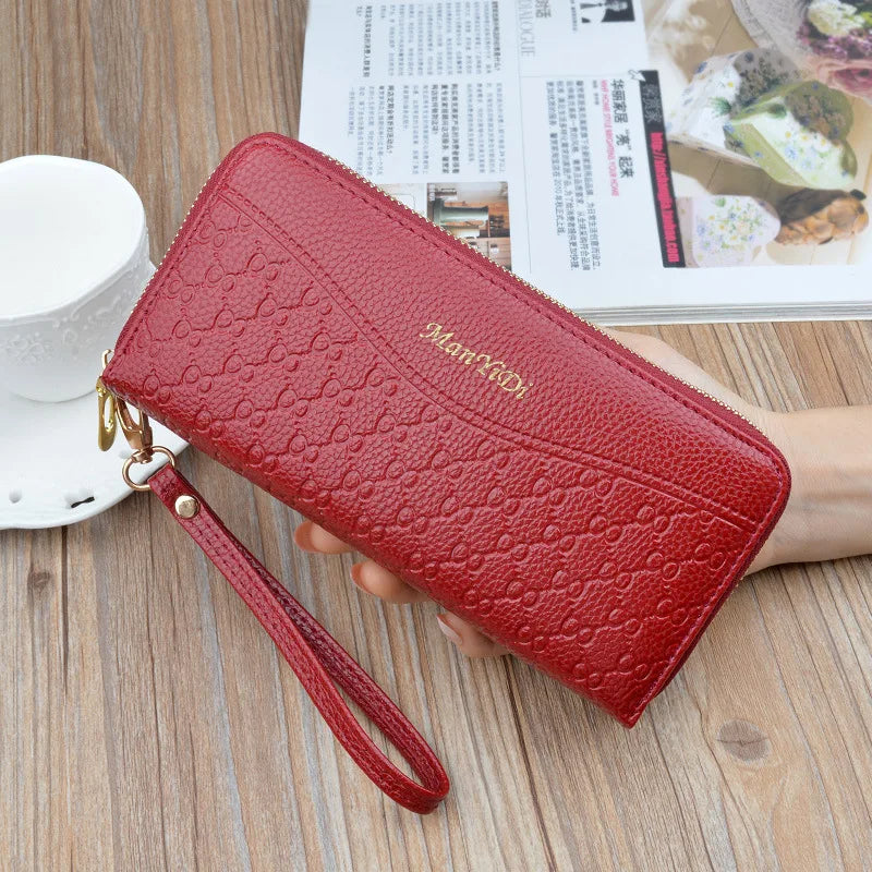 Women's Double Zip PU Leather Wallet