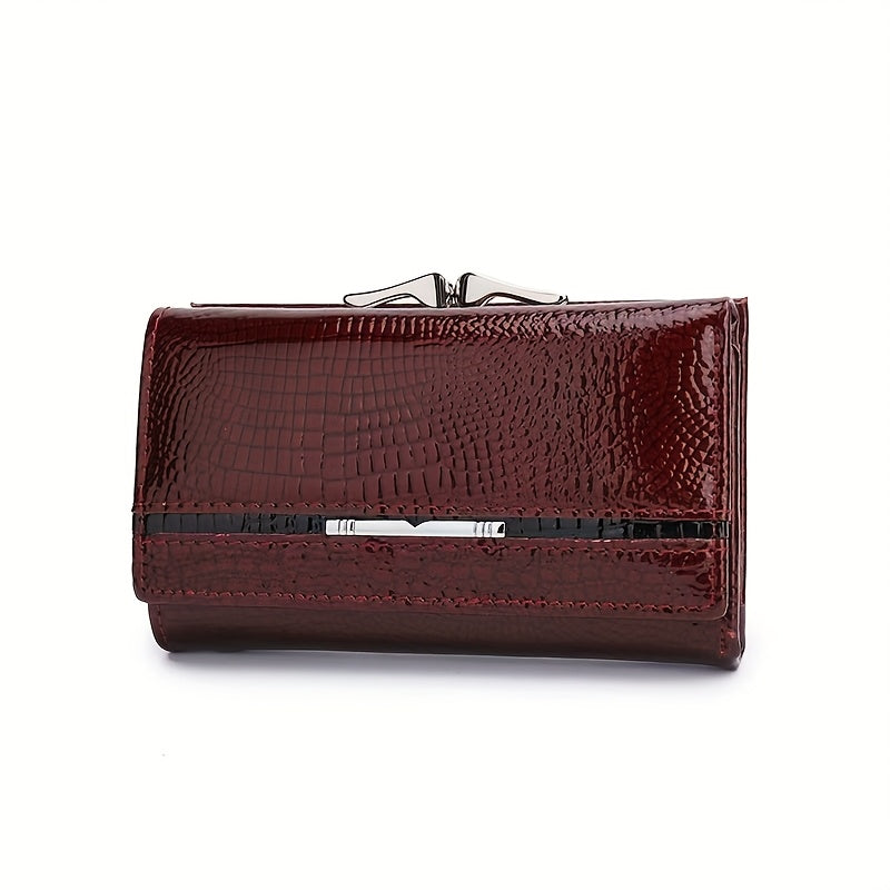 Women's Short Croc-Embossed Patent Wallet with Clip Closure Image