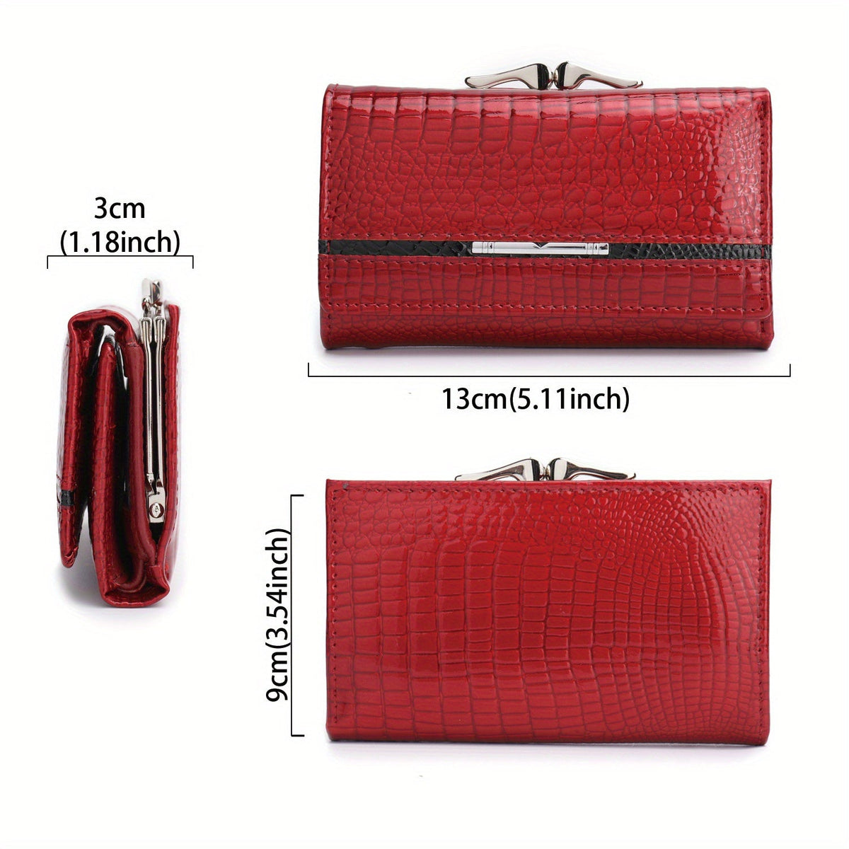 Women's Short Croc-Embossed Patent Wallet with Clip Closure