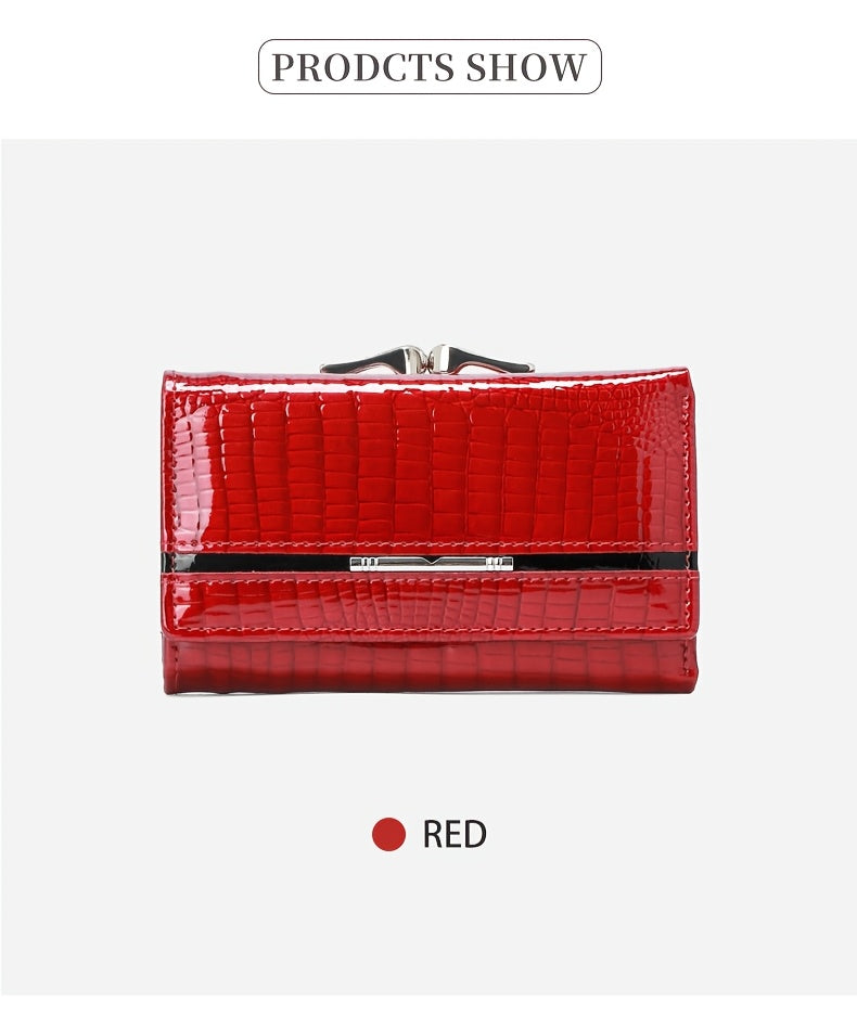 Women's Short Crocodile-Embossed Wallet with Seven Card Slots