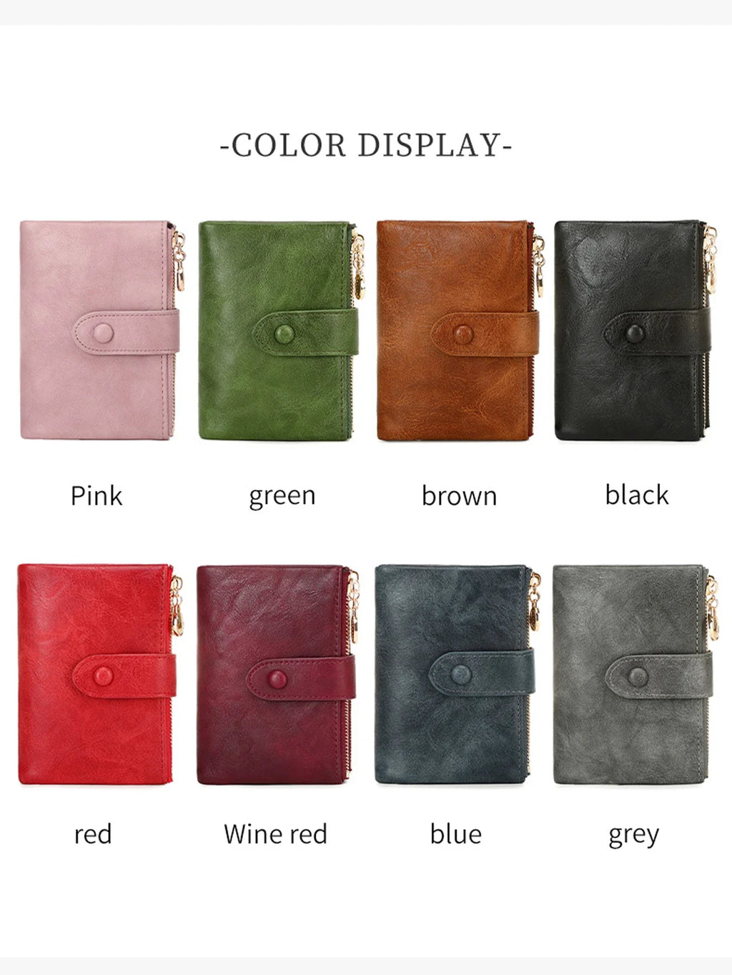 Women's Short Wallet, Removable Card Holder and 2 Zippers