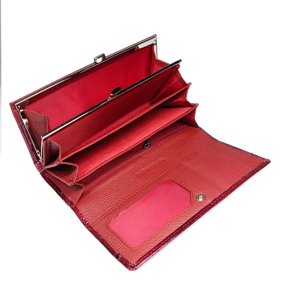 Women's Long Croc-Embossed Patent Wallet with Genuine Leather Lining