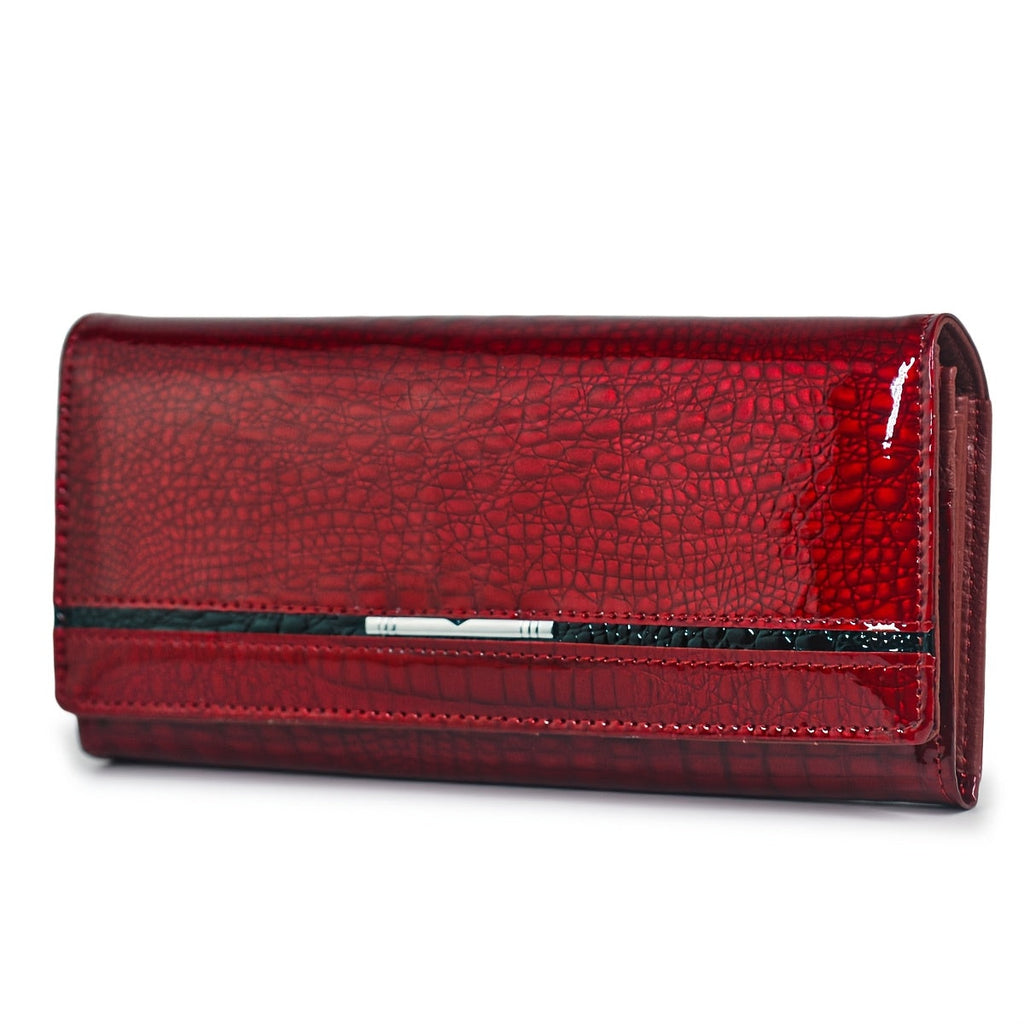 Women's Patent Crocodile Wallet with Two Branch Frame
