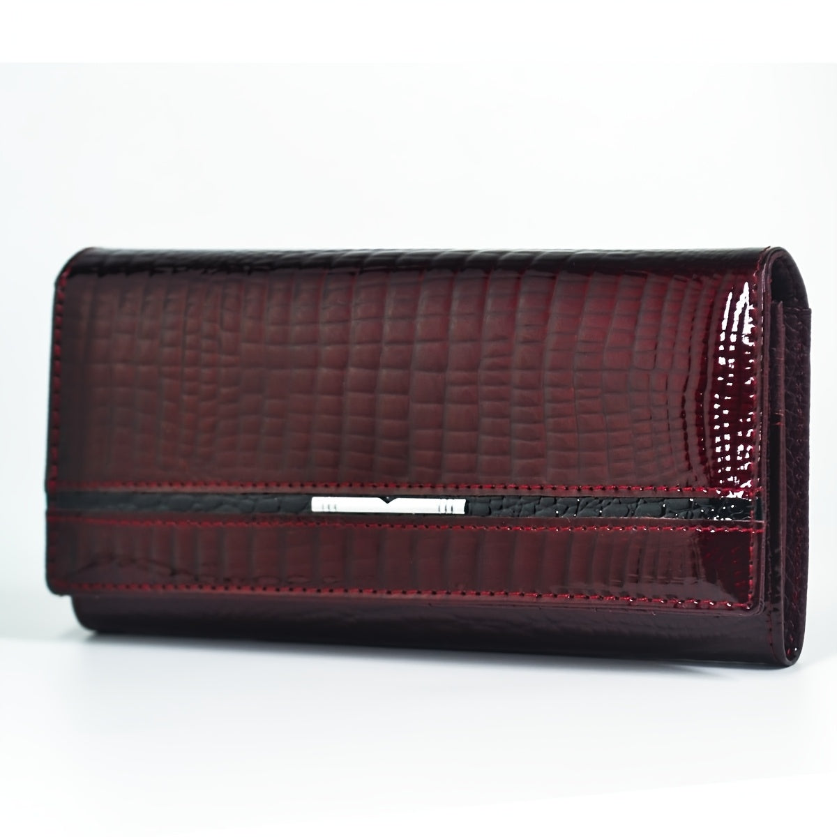 Women's Patent Crocodile Wallet with Two Branch Frame