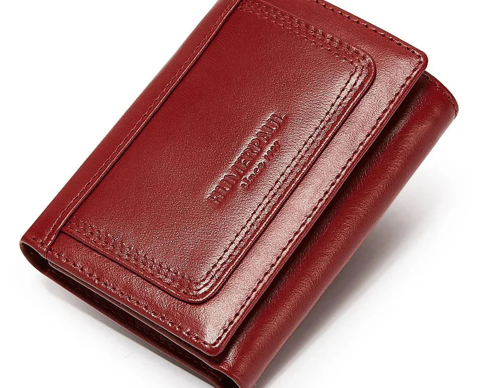 Compact Genuine Leather Women's Wallet with Card Holder and Zippered Pocket