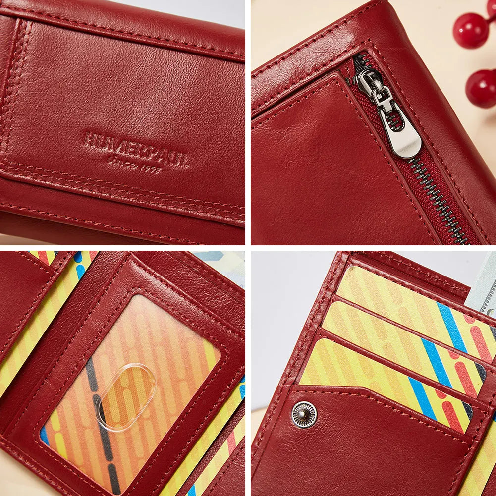 Compact Genuine Leather Women's Wallet with Card Holder and Zippered Pocket Image