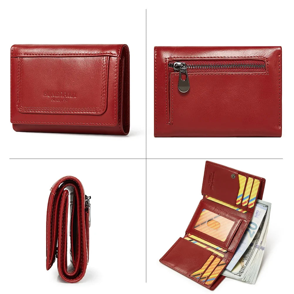 Compact Genuine Leather Women's Wallet with Card Holder and Zippered Pocket Image