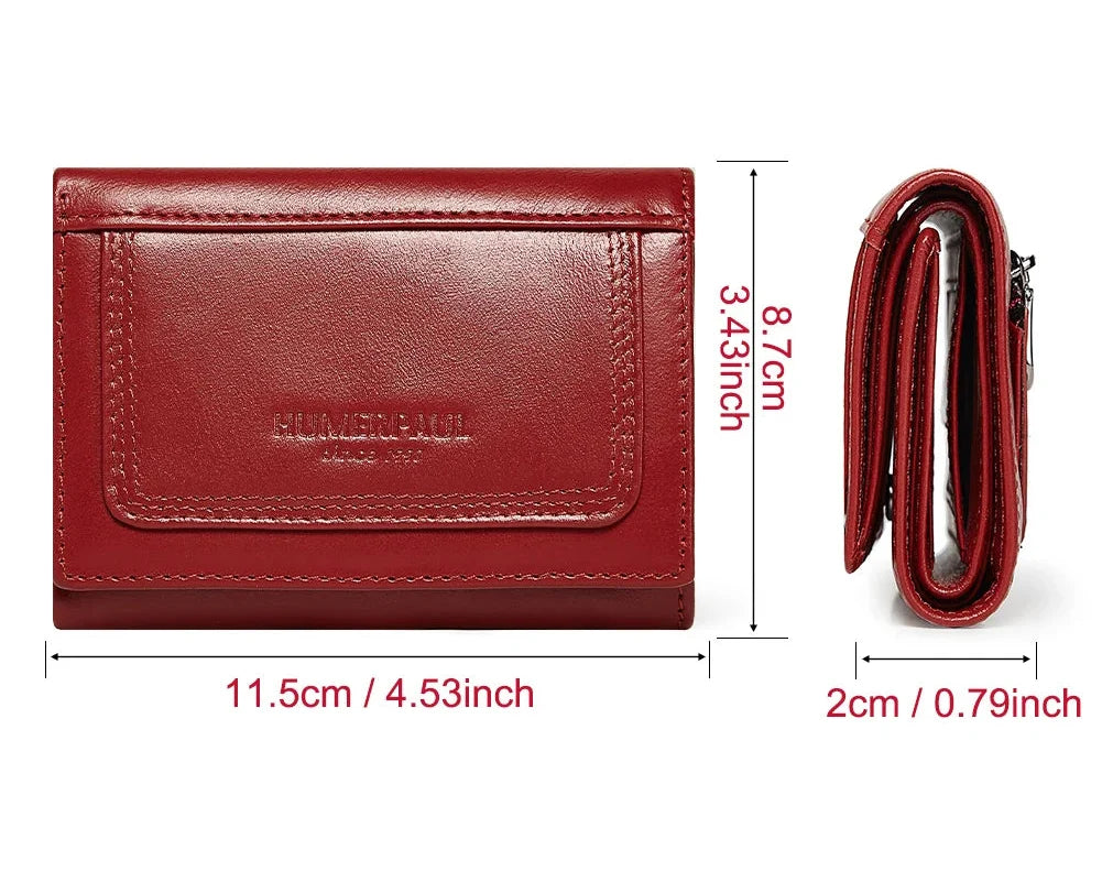 Compact Genuine Leather Women's Wallet with Card Holder and Zippered Pocket