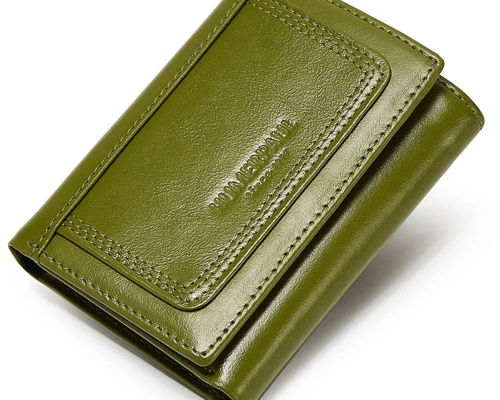 Compact Genuine Leather Women's Wallet with Card Holder and Zippered Pocket