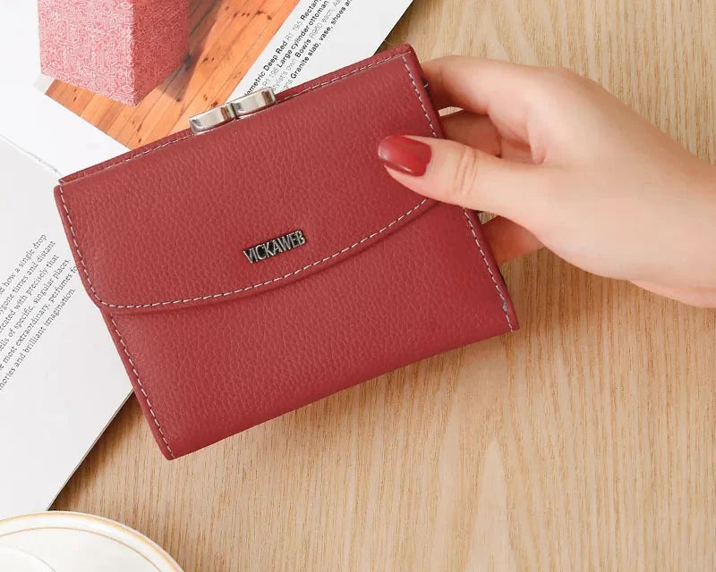 Compact Women's Genuine Leather Wallet with Integrated Card Holder