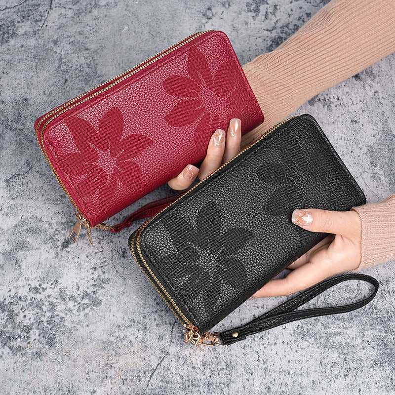 Women's Leather Wallet with Embossed Flowers, 4 cm Thick