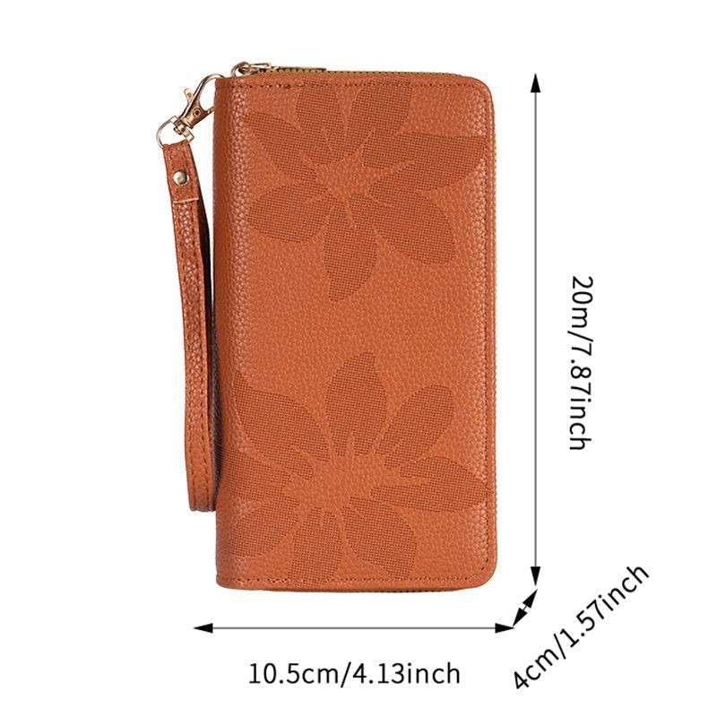 Women's Leather Wallet with Embossed Flowers, 4 cm Thick
