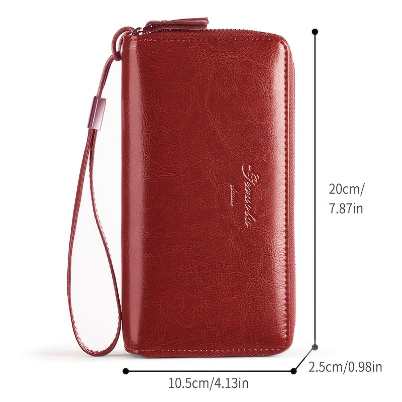 Women's RFID-Blocking Zippered Wallet in Oiled Leather, 20 cm