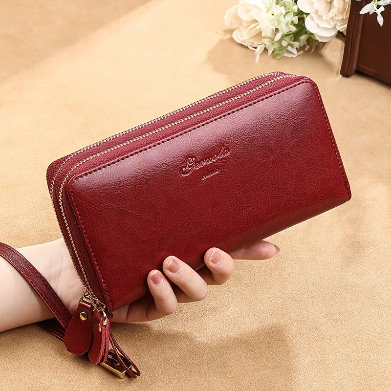Women's RFID-Blocking Zippered Wallet in Oiled Leather, 20 cm