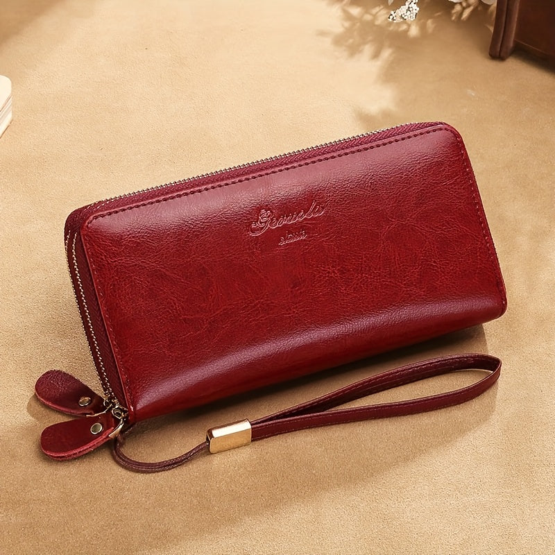 Women's RFID-Blocking Zippered Wallet in Oiled Leather, 20 cm
