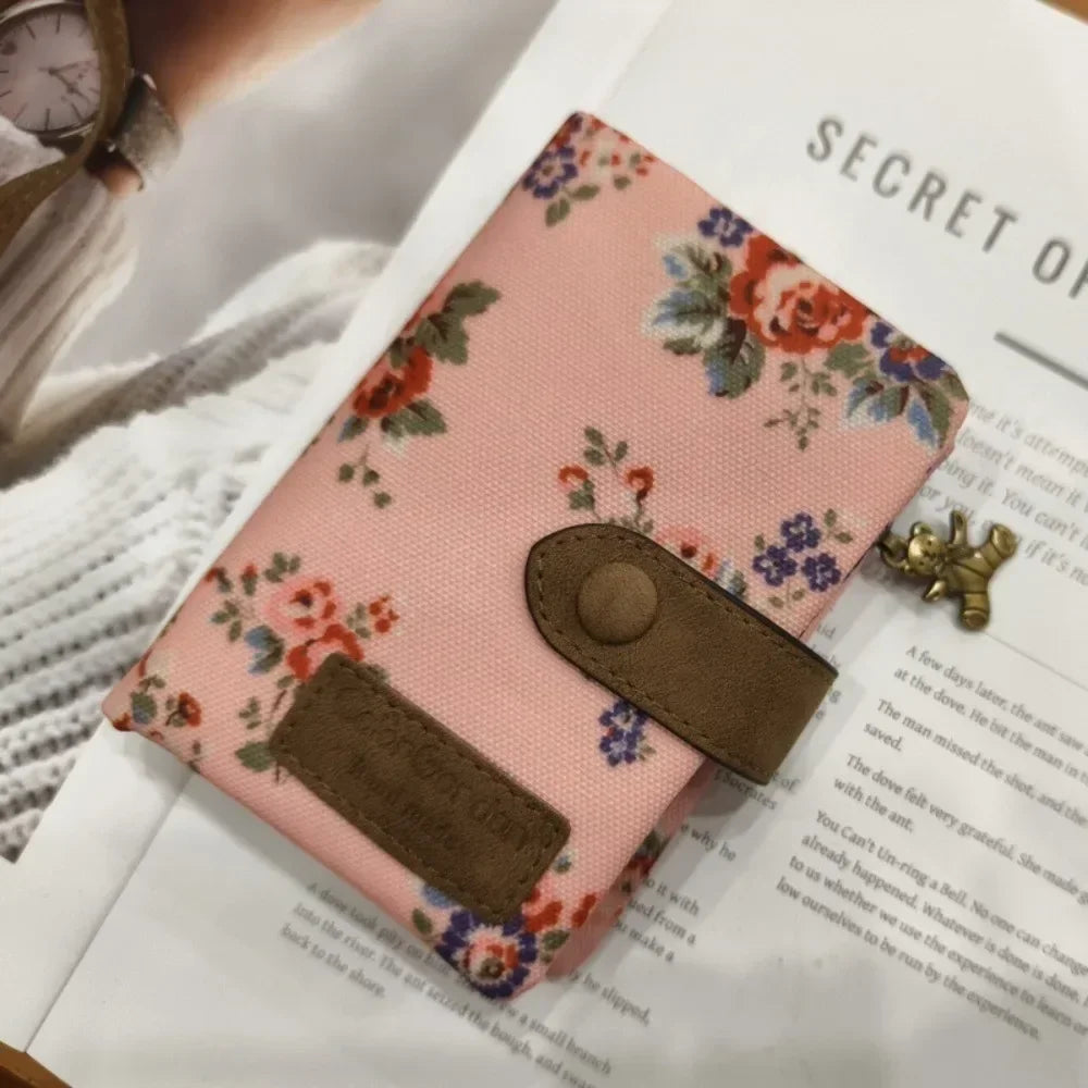 Women's Compact Floral Print PU Leather Wallet with Zip and Snap Button