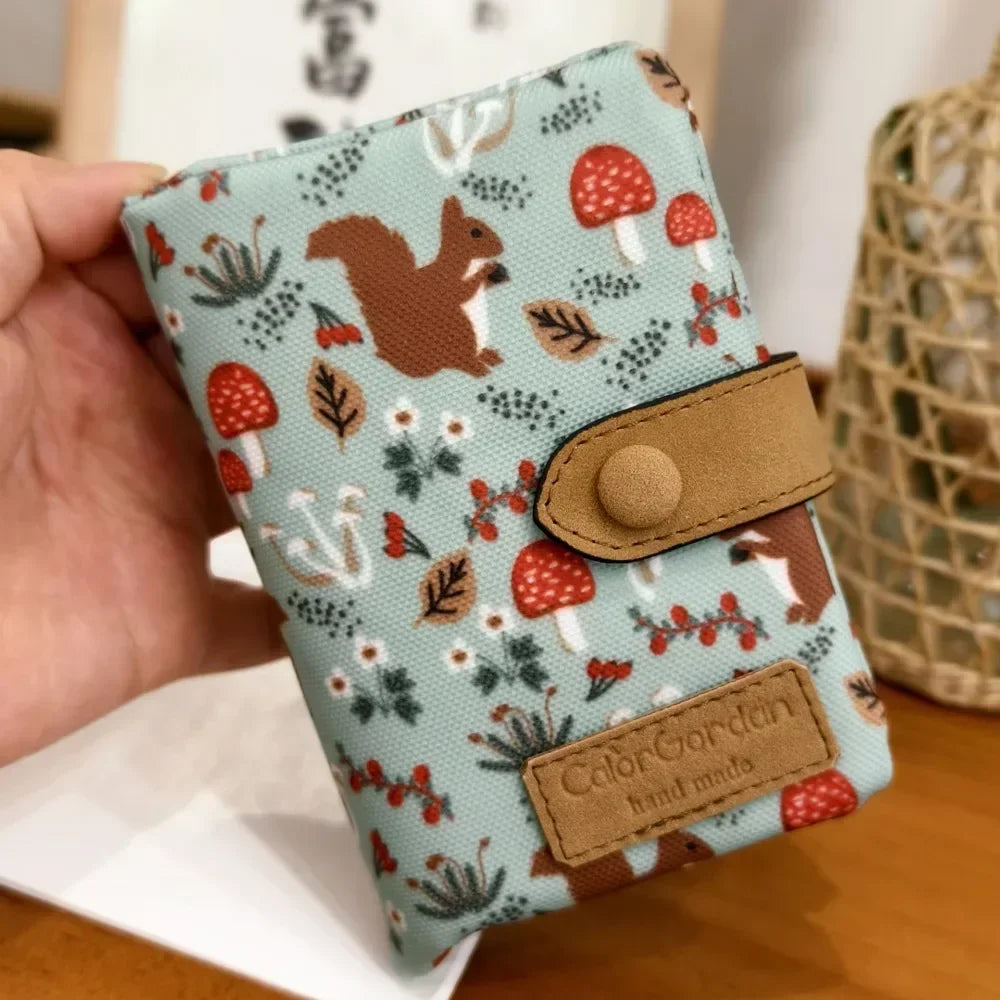 Women's Compact Floral Print PU Leather Wallet with Zip and Snap Button