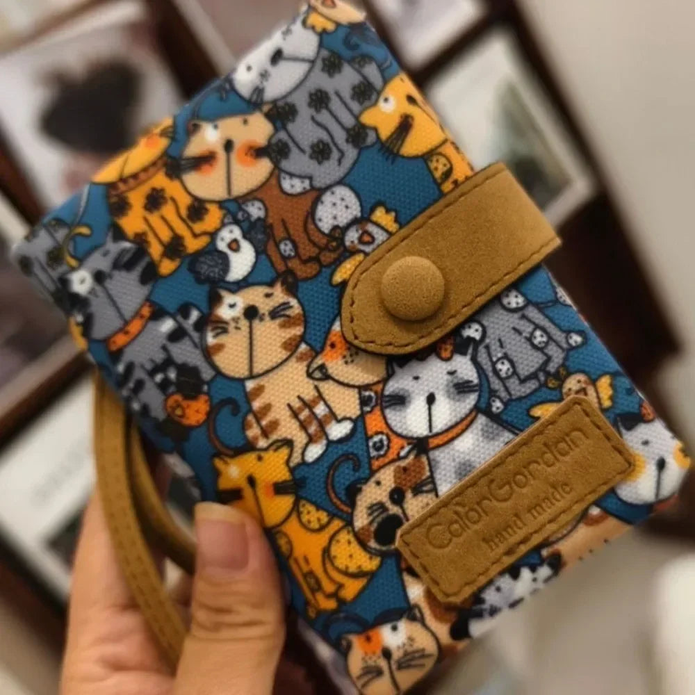 Women's Compact Floral Print PU Leather Wallet with Zip and Snap Button