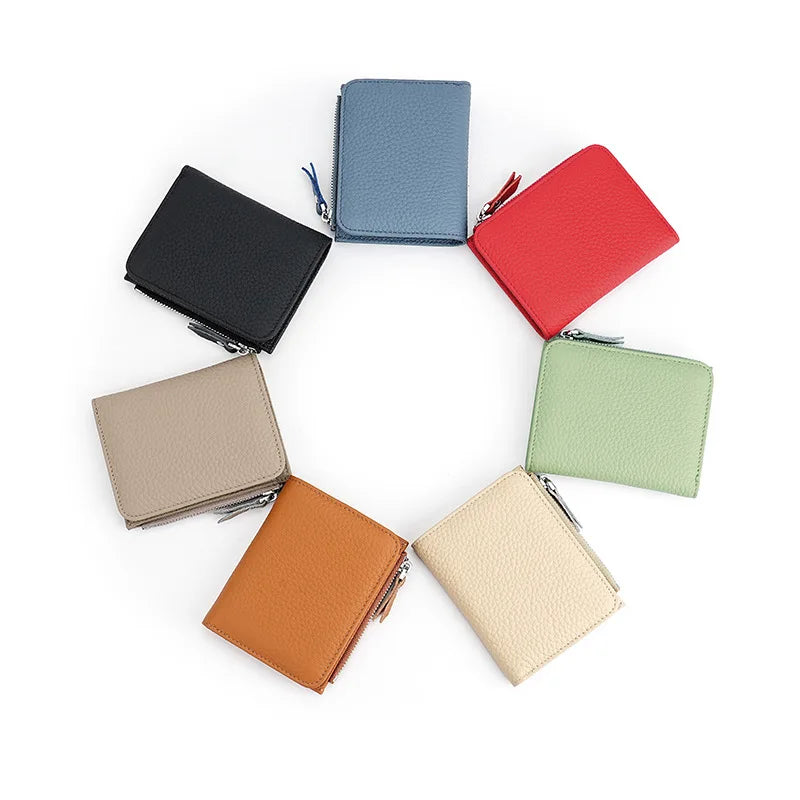 Compact Women's Genuine Leather RFID Wallet with Zip and Secure Card Holder