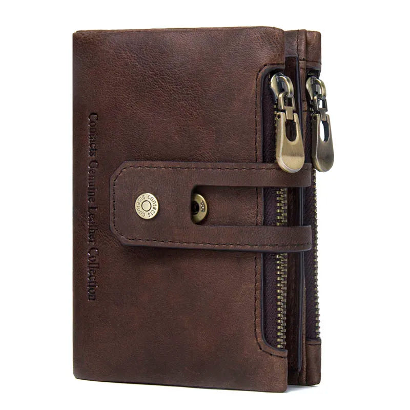 Compact Women's Genuine Leather RFID Wallet with Elegant Zip and Snap Closure