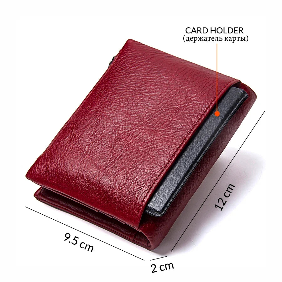 Compact Women's Genuine Leather RFID Wallet with Elegant Zip and Snap Closure