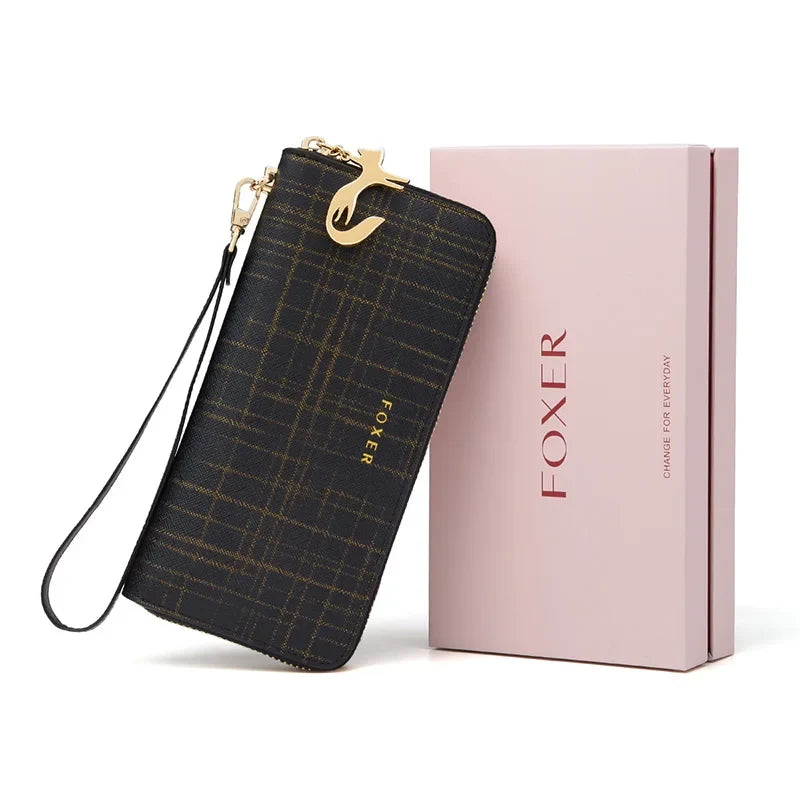 Women's Long Genuine Saffiano Leather Wallet with Zip and Detachable Wrist Strap